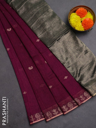 Bengal soft cotton saree magenta pink with allover thread woven buttas and zari woven border
