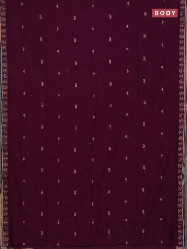 Bengal soft cotton saree magenta pink with allover thread woven buttas and zari woven border