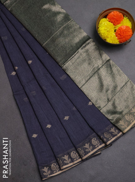 Bengal soft cotton saree grey with allover thread woven buttas and thread woven border