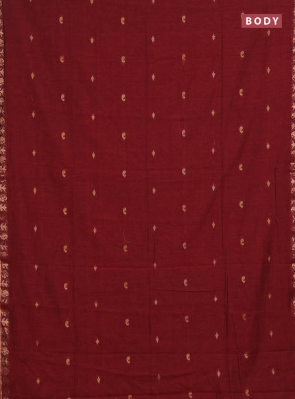 Bengal soft cotton saree maroon with allover thread woven buttas and zari woven border