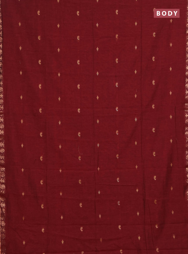 Bengal soft cotton saree maroon with allover thread woven buttas and zari woven border
