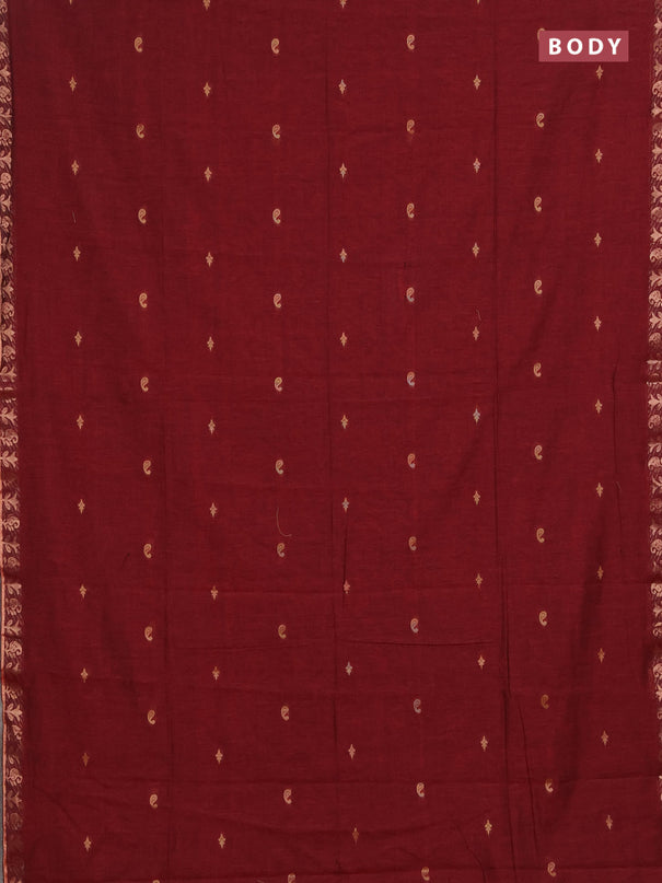 Bengal soft cotton saree maroon with allover thread woven buttas and zari woven border
