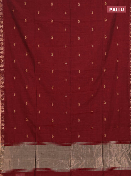 Bengal soft cotton saree maroon with allover thread woven buttas and zari woven border
