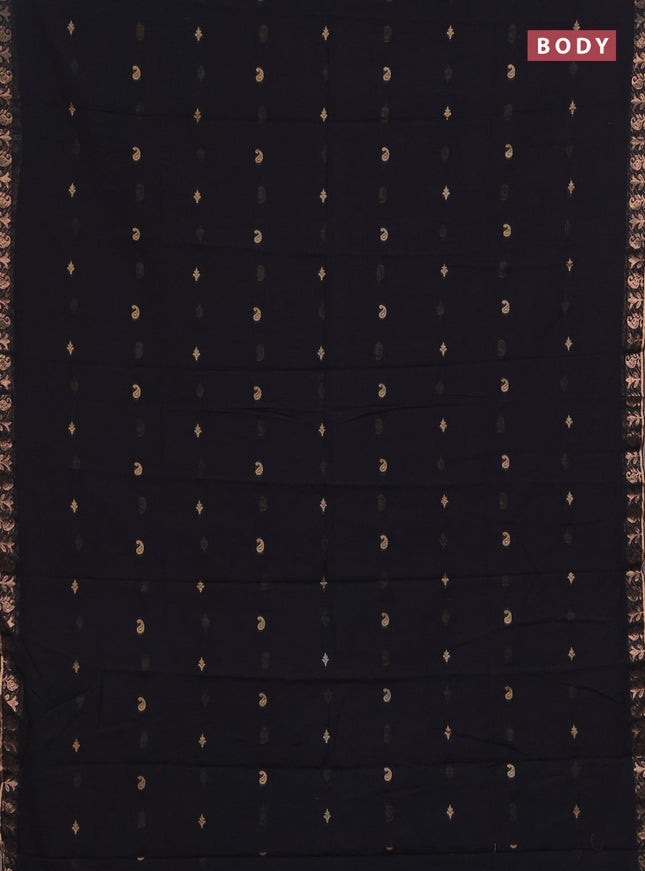 Bengal soft cotton saree black with allover thread woven buttas and zari woven border