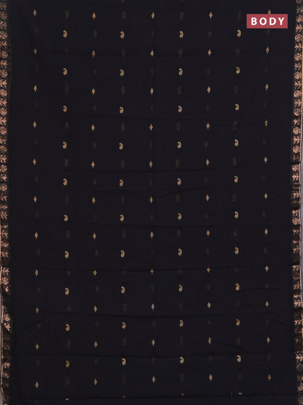 Bengal soft cotton saree black with allover thread woven buttas and zari woven border