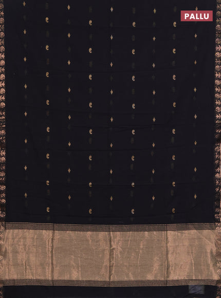Bengal soft cotton saree black with allover thread woven buttas and zari woven border