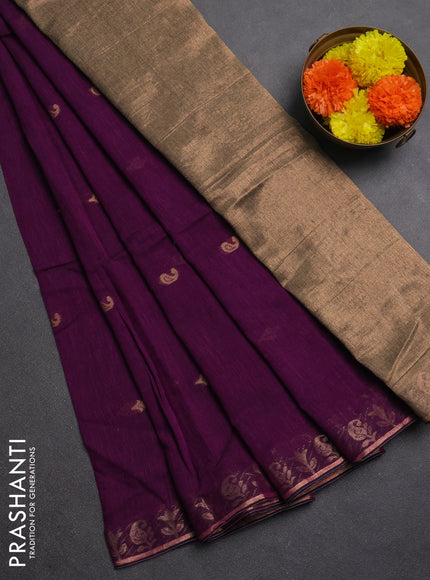 Bengal soft cotton saree purple with allover thread woven buttas and zari woven border