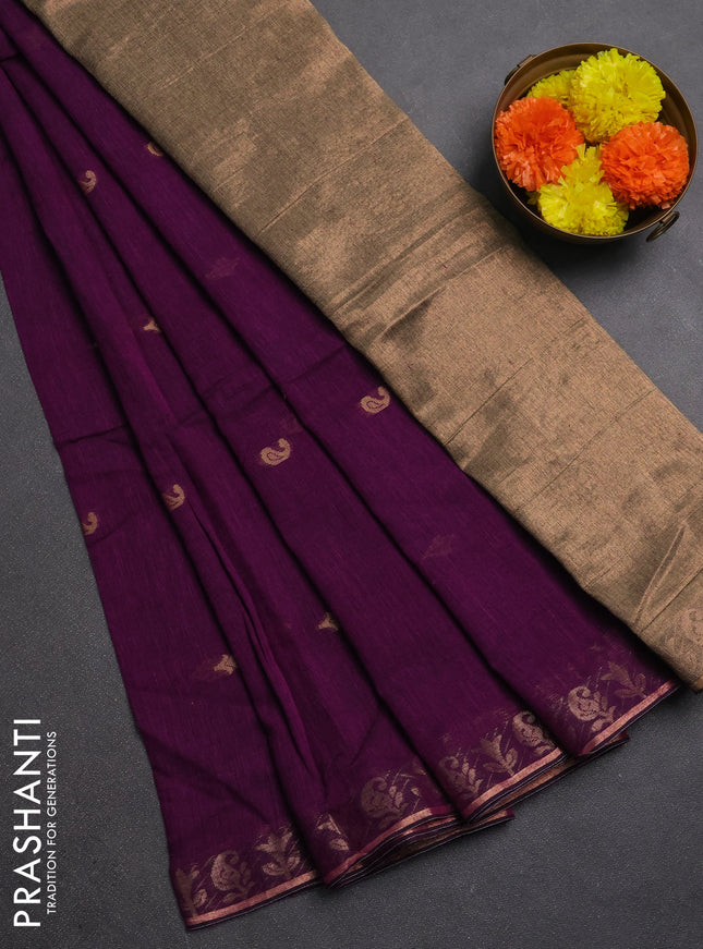 Bengal soft cotton saree purple with allover thread woven buttas and zari woven border