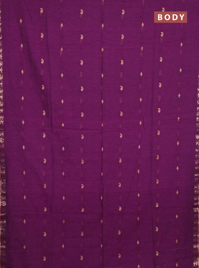 Bengal soft cotton saree purple with allover thread woven buttas and zari woven border