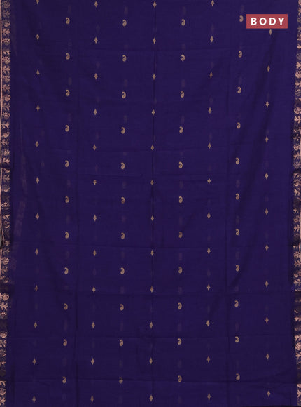 Bengal soft cotton saree navy blue with allover thread woven buttas and zari woven border