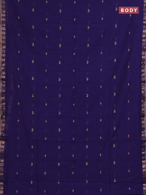 Bengal soft cotton saree navy blue with allover thread woven buttas and zari woven border