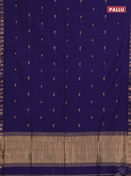 Bengal soft cotton saree navy blue with allover thread woven buttas and zari woven border