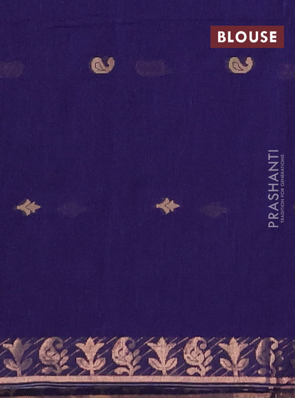 Bengal soft cotton saree navy blue with allover thread woven buttas and zari woven border