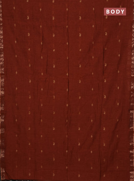 Bengal soft cotton saree rust shade with allover thread woven buttas and zari woven border