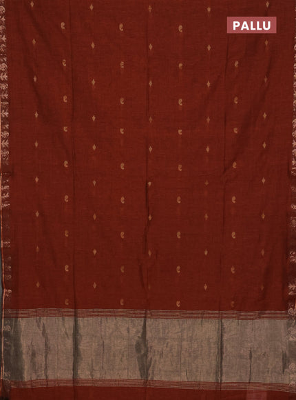 Bengal soft cotton saree rust shade with allover thread woven buttas and zari woven border