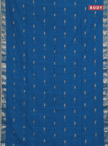 Bengal soft cotton saree cs blue with allover thread woven buttas and zari woven border