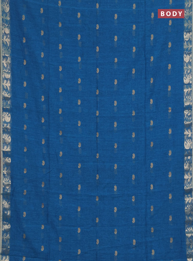 Bengal soft cotton saree cs blue with allover thread woven buttas and zari woven border