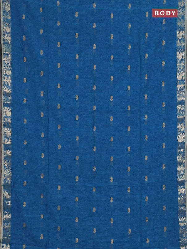 Bengal soft cotton saree cs blue with allover thread woven buttas and zari woven border