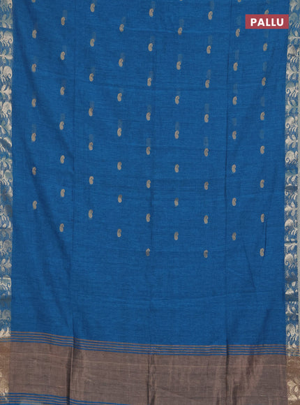 Bengal soft cotton saree cs blue with allover thread woven buttas and zari woven border