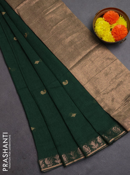 Bengal soft cotton saree green with allover thread woven buttas and zari woven border