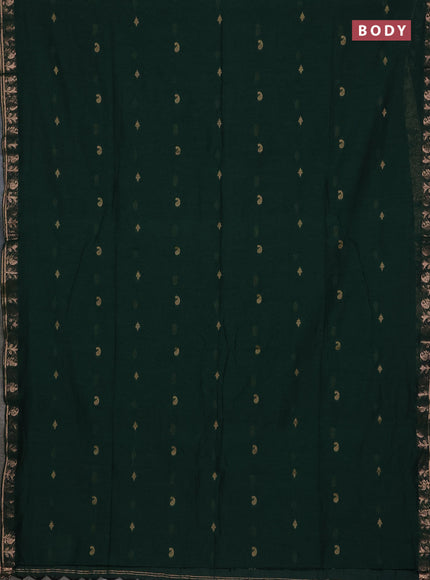 Bengal soft cotton saree green with allover thread woven buttas and zari woven border