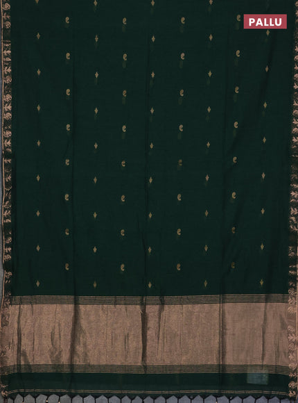 Bengal soft cotton saree green with allover thread woven buttas and zari woven border