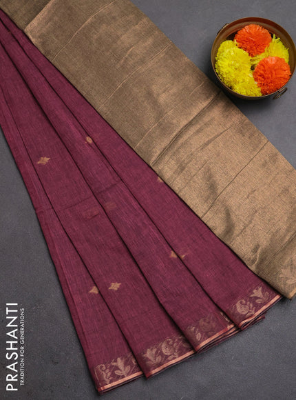 Bengal soft cotton saree mauve pink with allover thread woven buttas and zari woven border