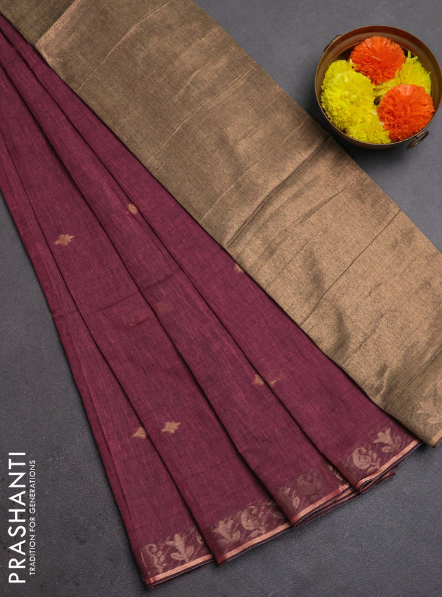 Bengal soft cotton saree mauve pink with allover thread woven buttas and zari woven border