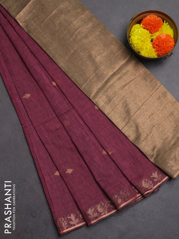 Bengal soft cotton saree mauve pink with allover thread woven buttas and zari woven border
