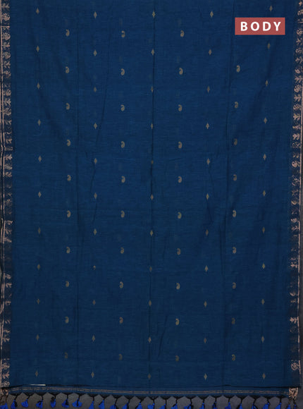 Bengal soft cotton saree cs blue with allover thread woven buttas and zari woven border