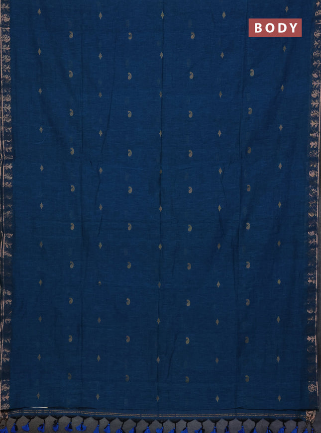 Bengal soft cotton saree cs blue with allover thread woven buttas and zari woven border