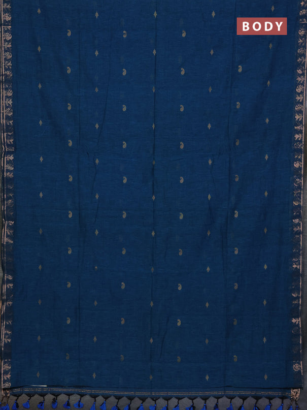 Bengal soft cotton saree cs blue with allover thread woven buttas and zari woven border