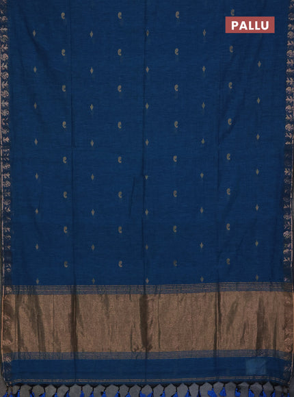 Bengal soft cotton saree cs blue with allover thread woven buttas and zari woven border