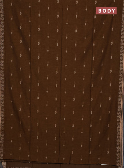 Bengal soft cotton saree dark mustard with allover thread woven buttas and thread woven border