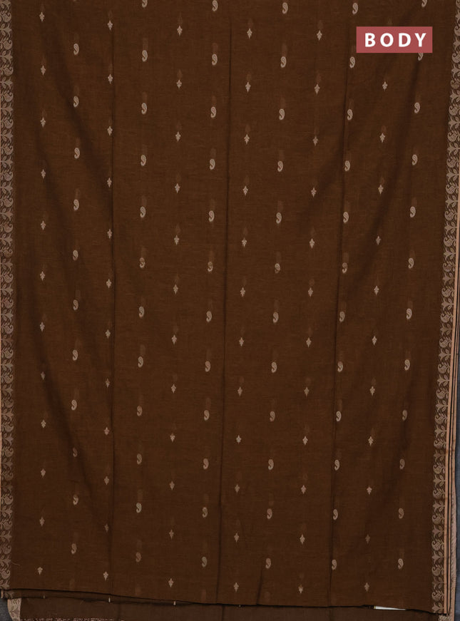Bengal soft cotton saree dark mustard with allover thread woven buttas and thread woven border