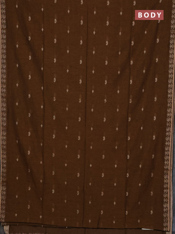Bengal soft cotton saree dark mustard with allover thread woven buttas and thread woven border
