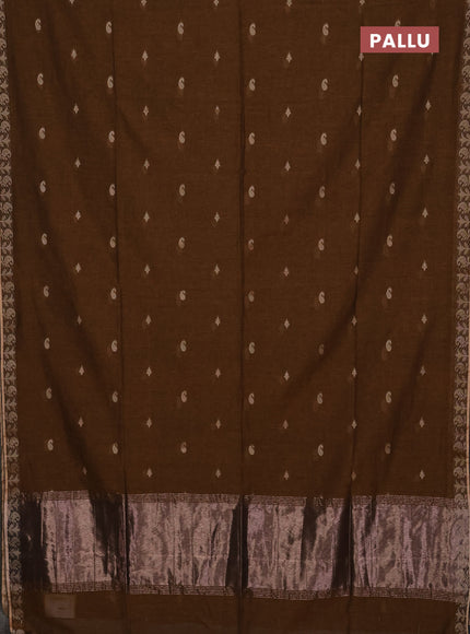 Bengal soft cotton saree dark mustard with allover thread woven buttas and thread woven border