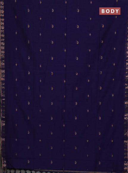 Bengal soft cotton saree navy blue with allover thread woven buttas and zari woven border