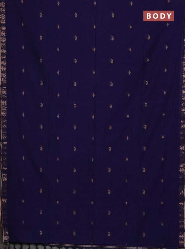 Bengal soft cotton saree navy blue with allover thread woven buttas and zari woven border