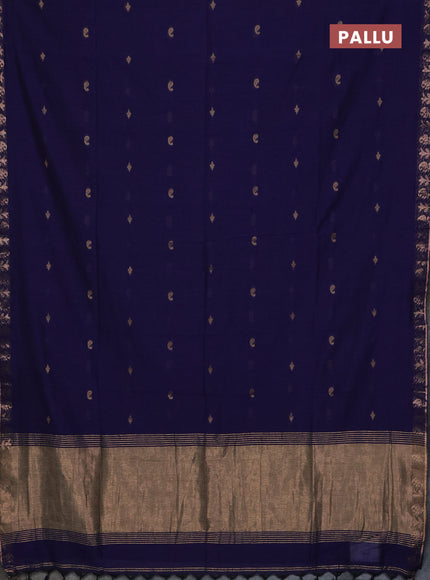Bengal soft cotton saree navy blue with allover thread woven buttas and zari woven border