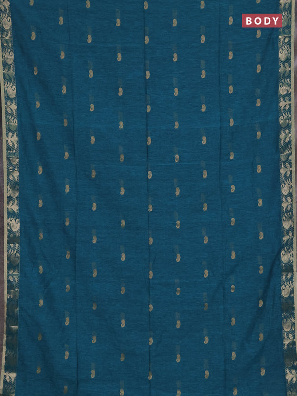 Bengal soft cotton saree cs blue with allover thread woven buttas and zari woven border