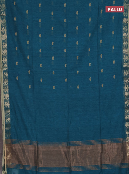 Bengal soft cotton saree cs blue with allover thread woven buttas and zari woven border