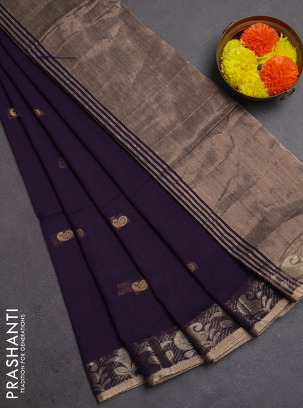 Bengal soft cotton saree deep purple with allover thread woven buttas and zari woven border