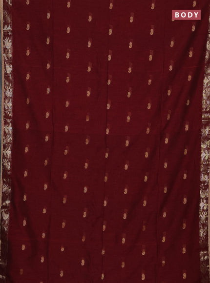 Bengal soft cotton saree maroon with allover thread woven buttas and zari woven border