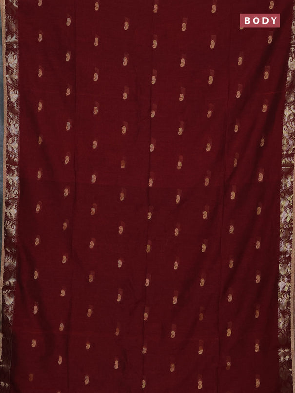 Bengal soft cotton saree maroon with allover thread woven buttas and zari woven border