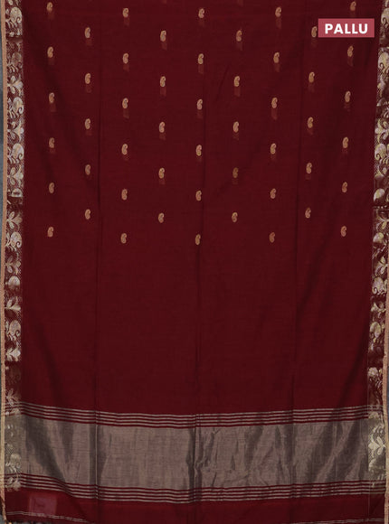 Bengal soft cotton saree maroon with allover thread woven buttas and zari woven border