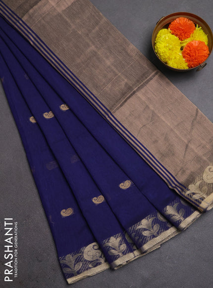 Bengal soft cotton saree blue with allover thread woven buttas and zari woven border