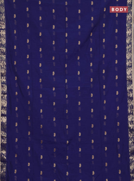 Bengal soft cotton saree blue with allover thread woven buttas and zari woven border