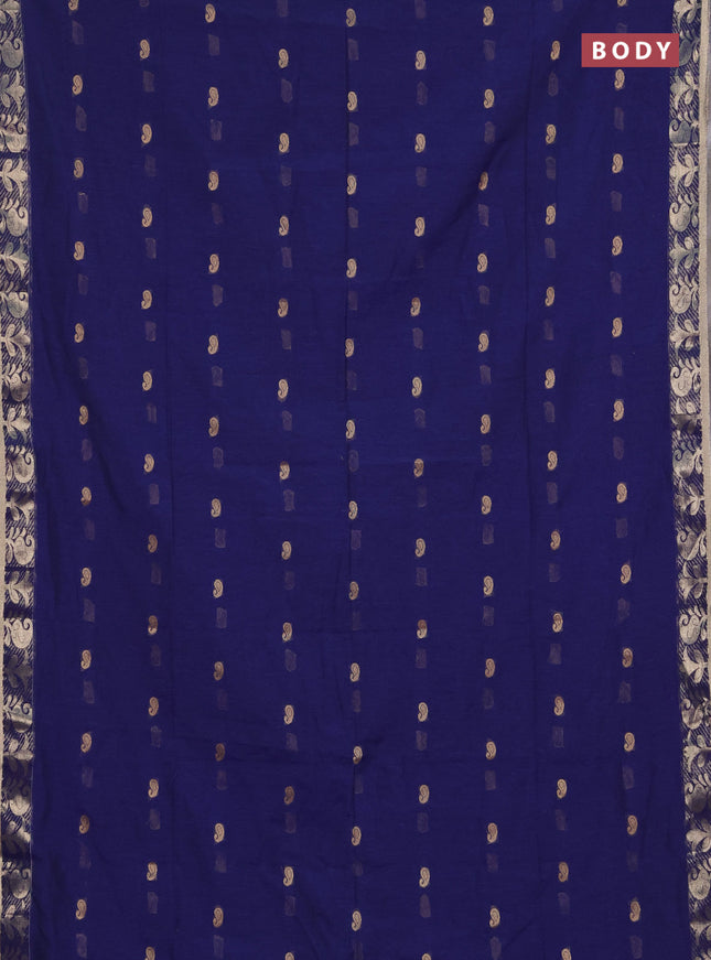Bengal soft cotton saree blue with allover thread woven buttas and zari woven border