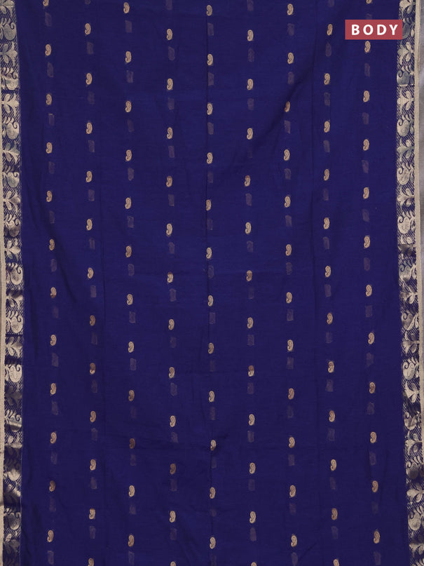 Bengal soft cotton saree blue with allover thread woven buttas and zari woven border